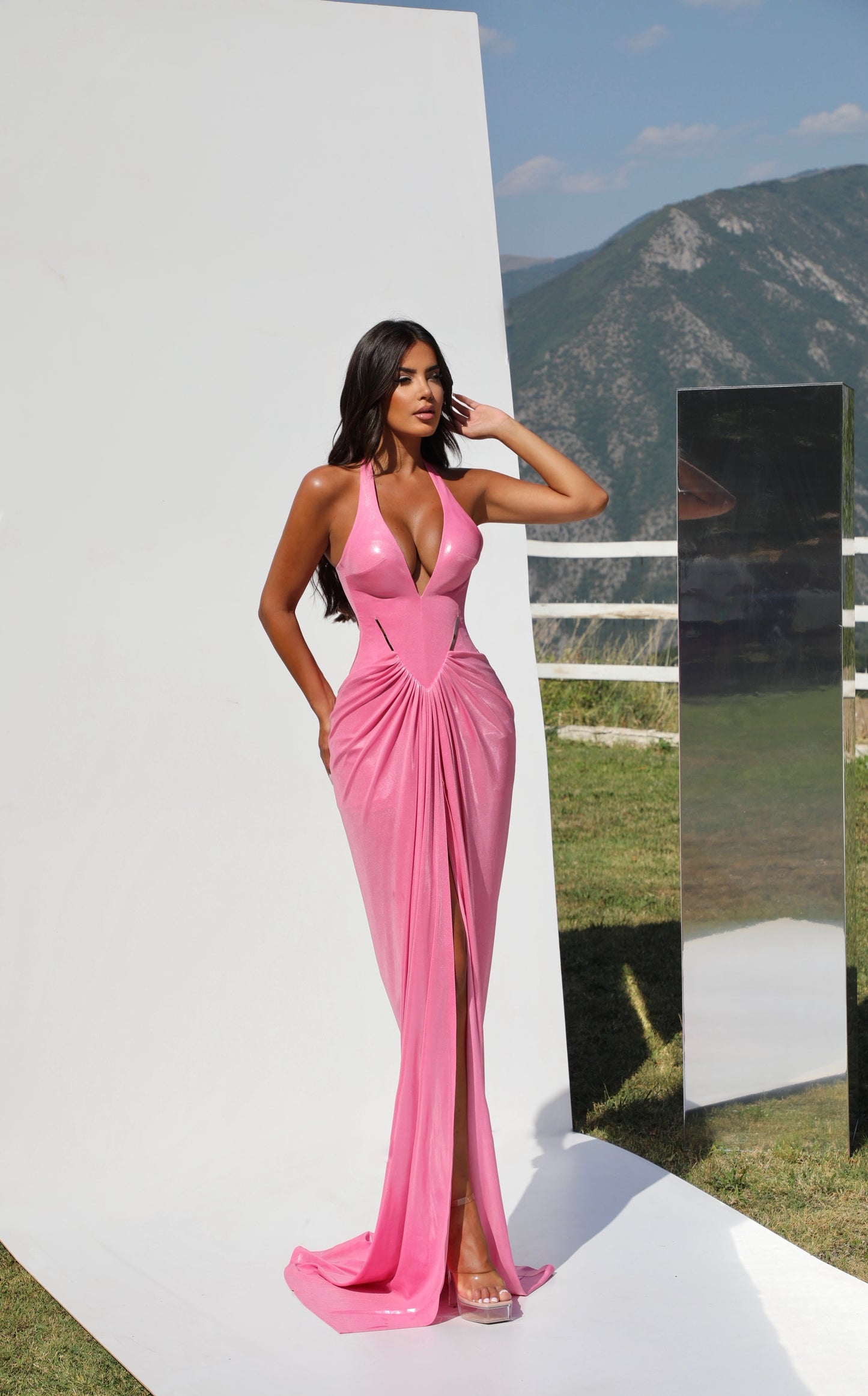Luciana - Plunging Halter Gown with Draped Detail