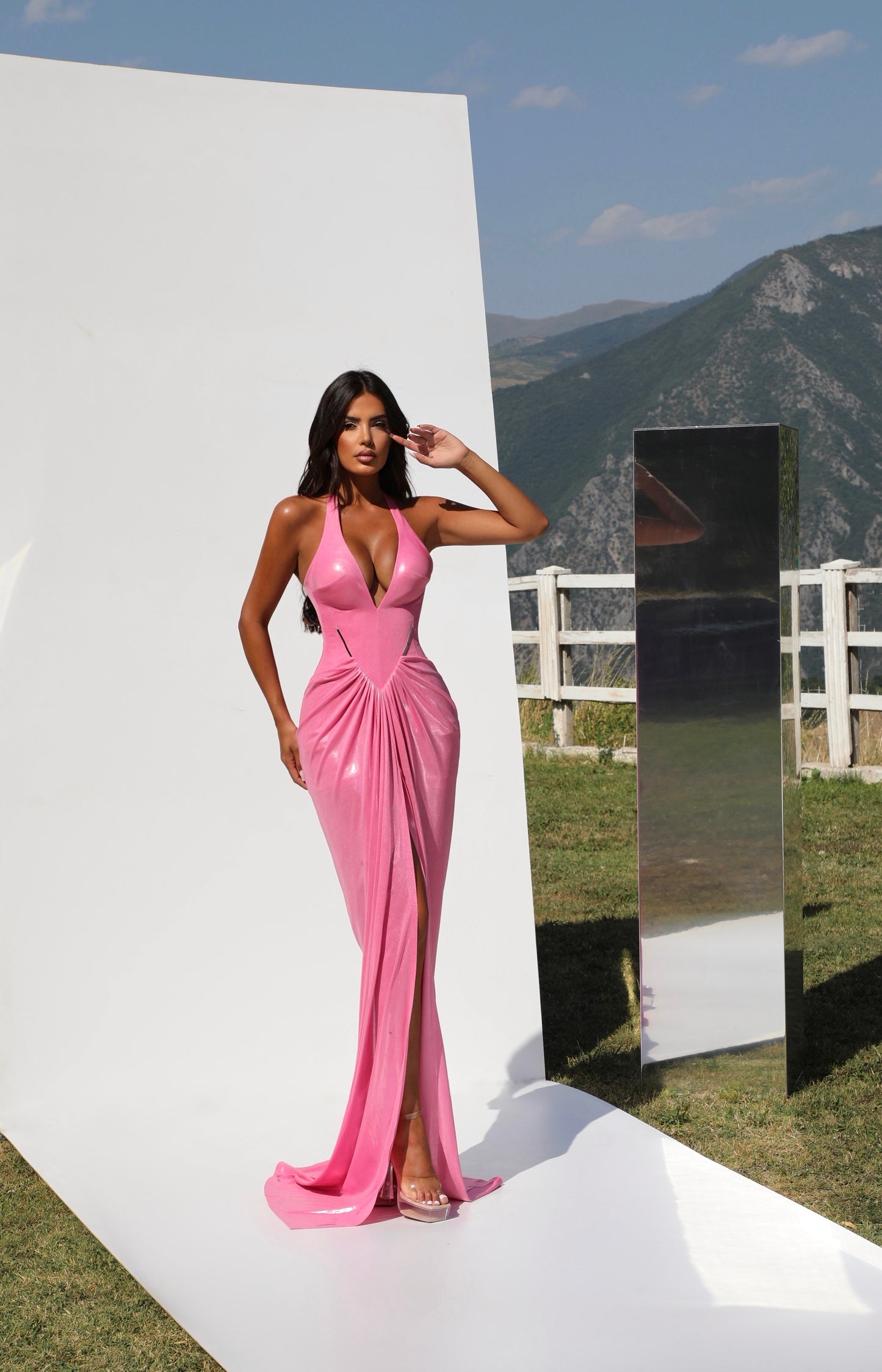 Luciana - Plunging Halter Gown with Draped Detail