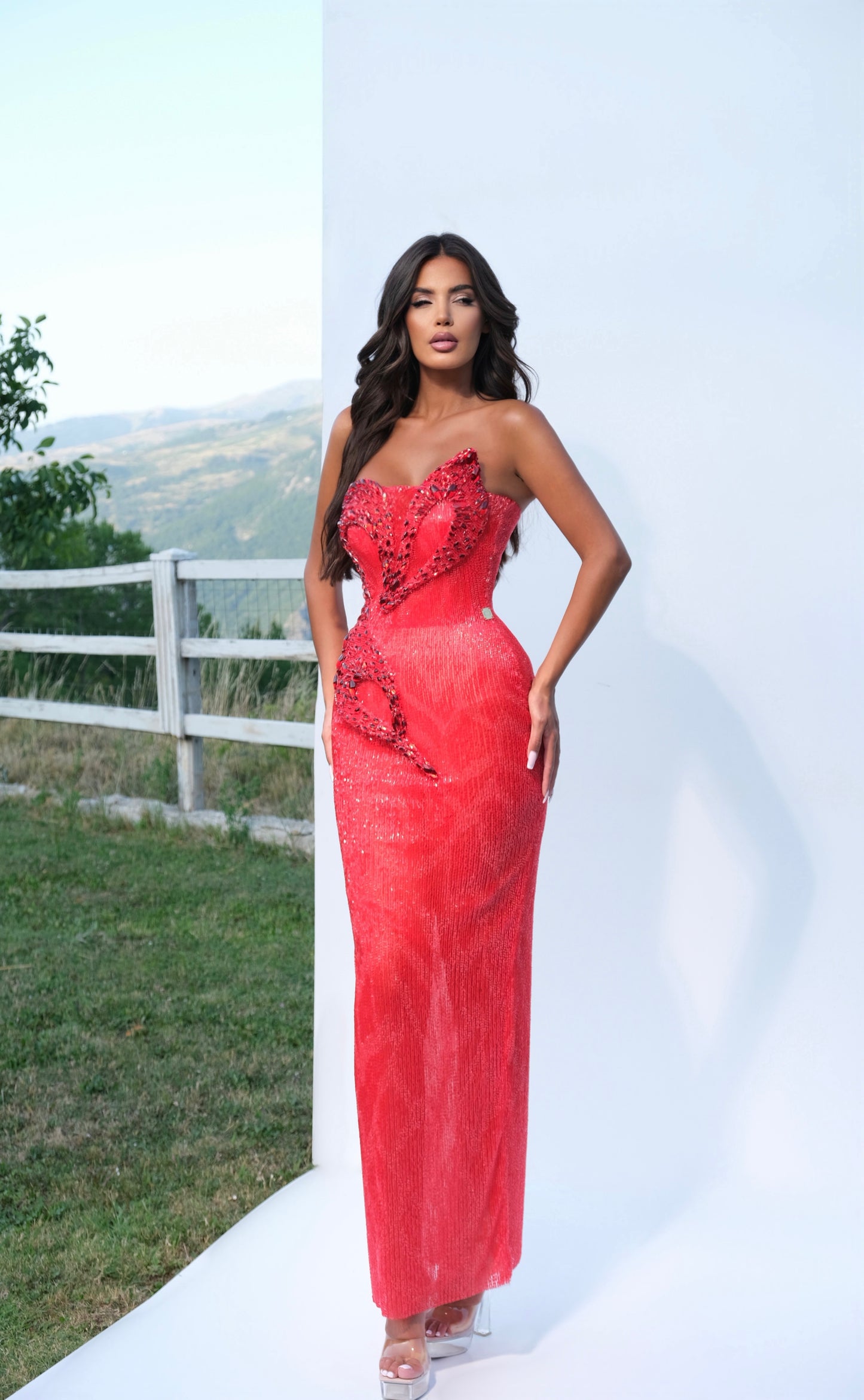 Arlena - Strapless Fitted Dress with Beaded Detailing