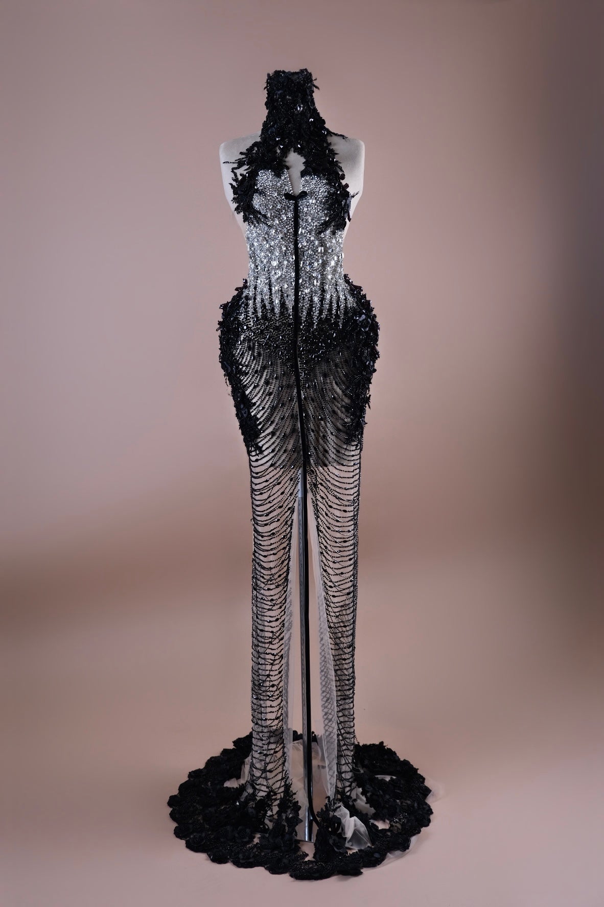 Black & Silver Beaded Mermaid Gown