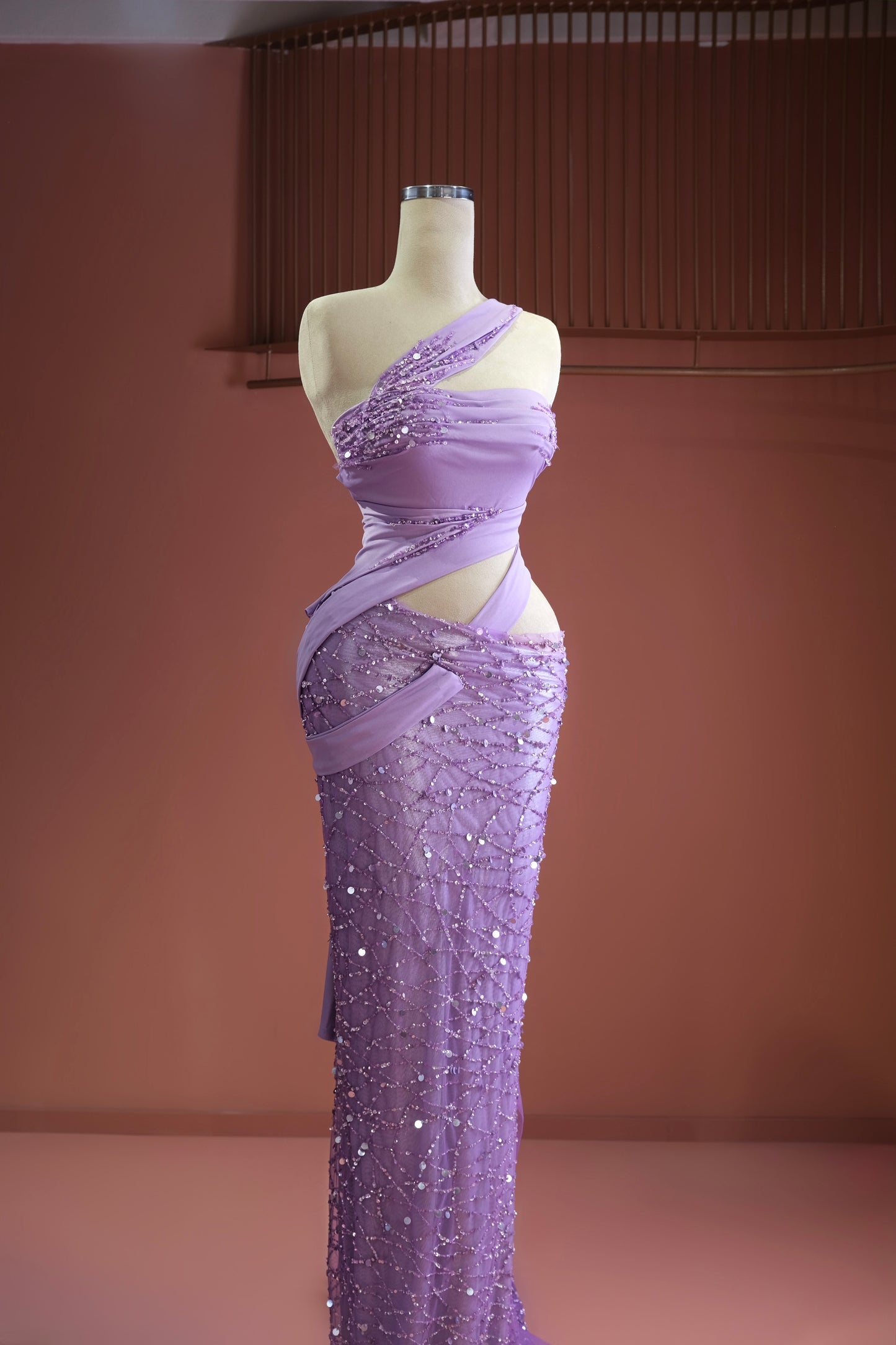 Marie - Beaded Asymmetrical Purple Dress