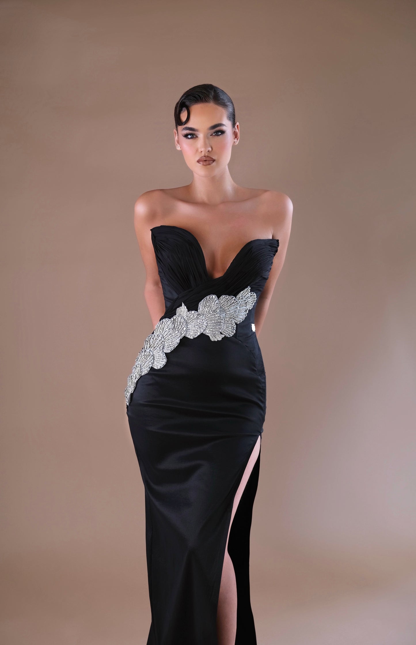 Dorea - V-cut silver embroidery dress