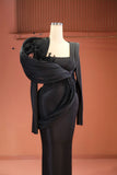 Emilye - Feathered Draped Black Dress