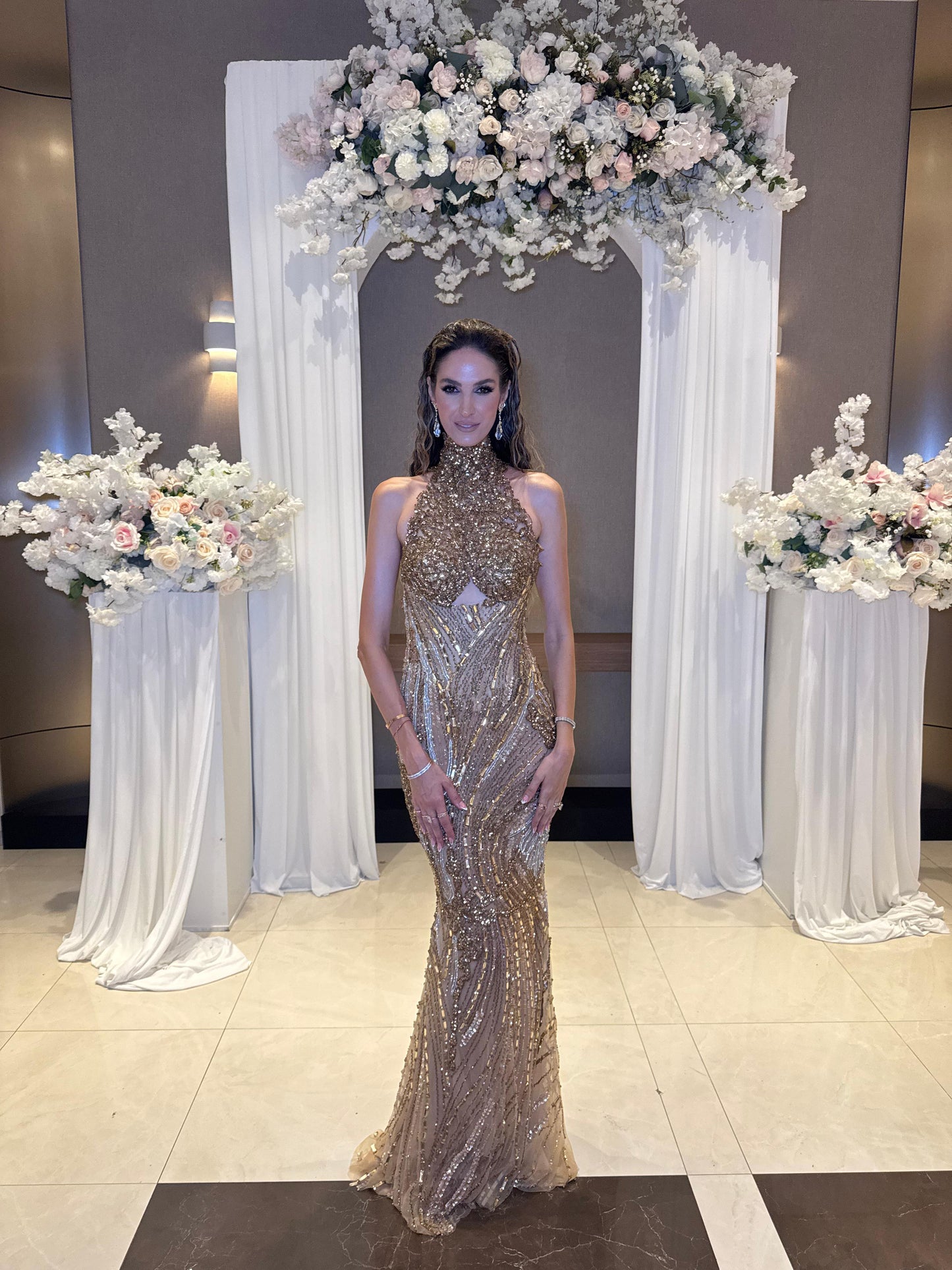 Emeliná - High Halter Gold Dress