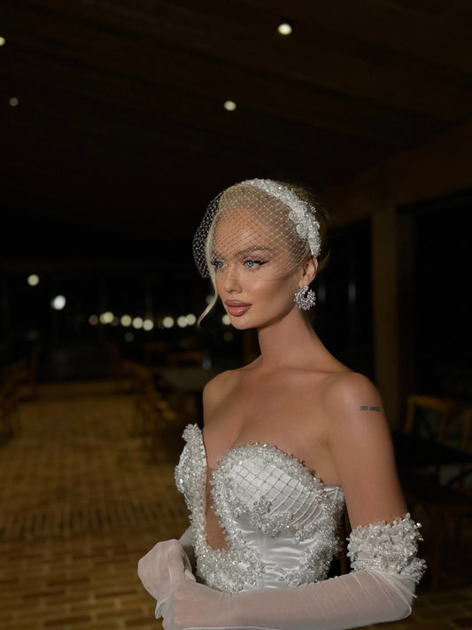 Embellished Crystal Headband with Birdcage Veil