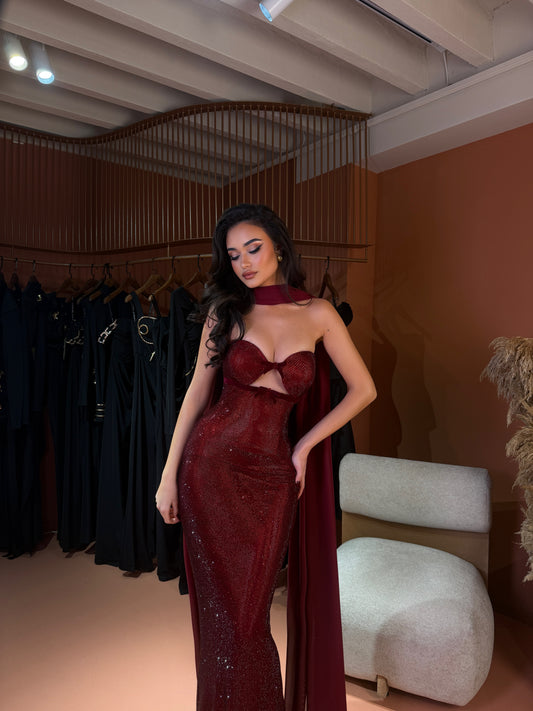 Gina - Crystal Cutout Gown with Cape
