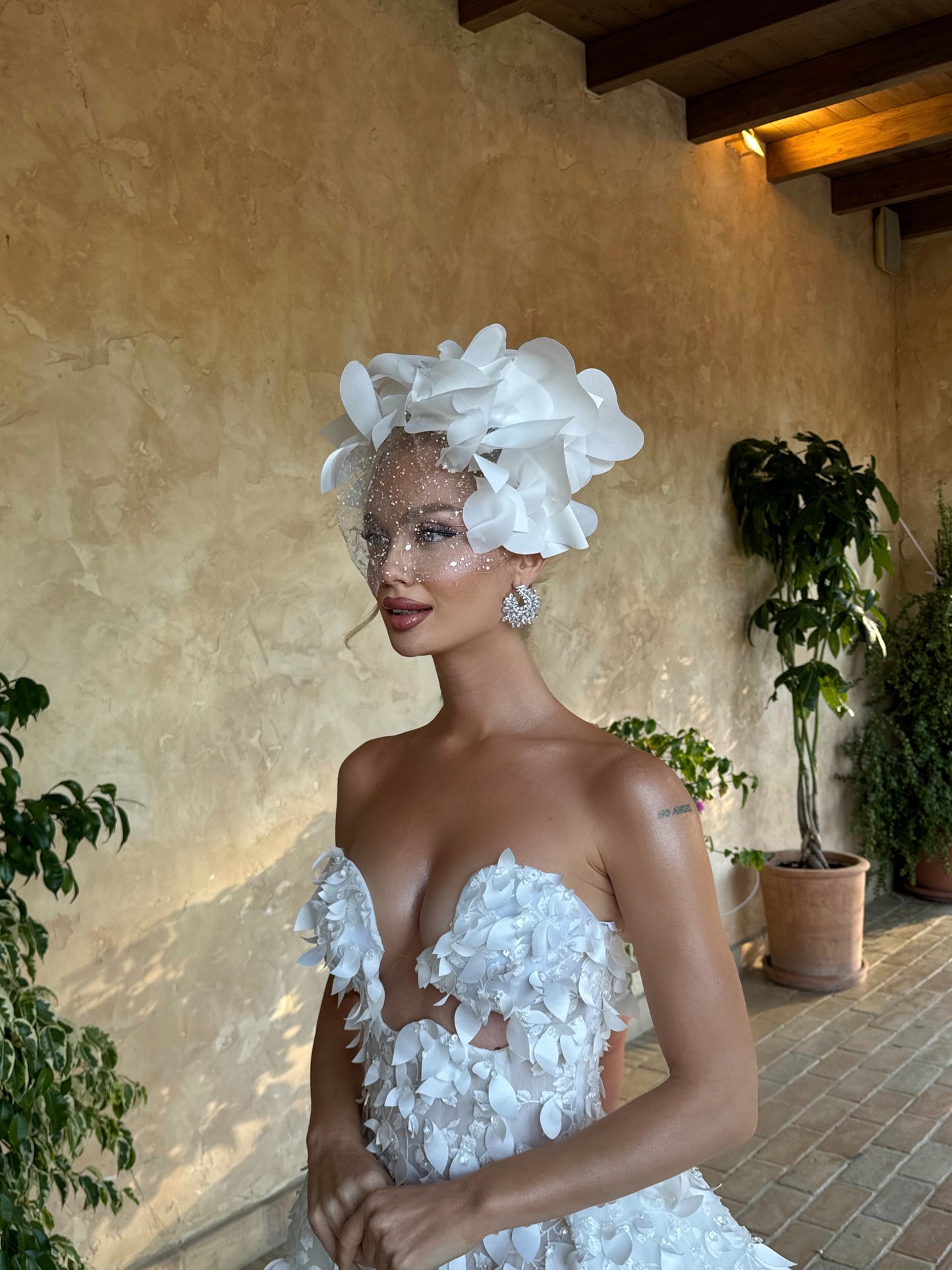 Floral Headpiece with Crystal Face Veil