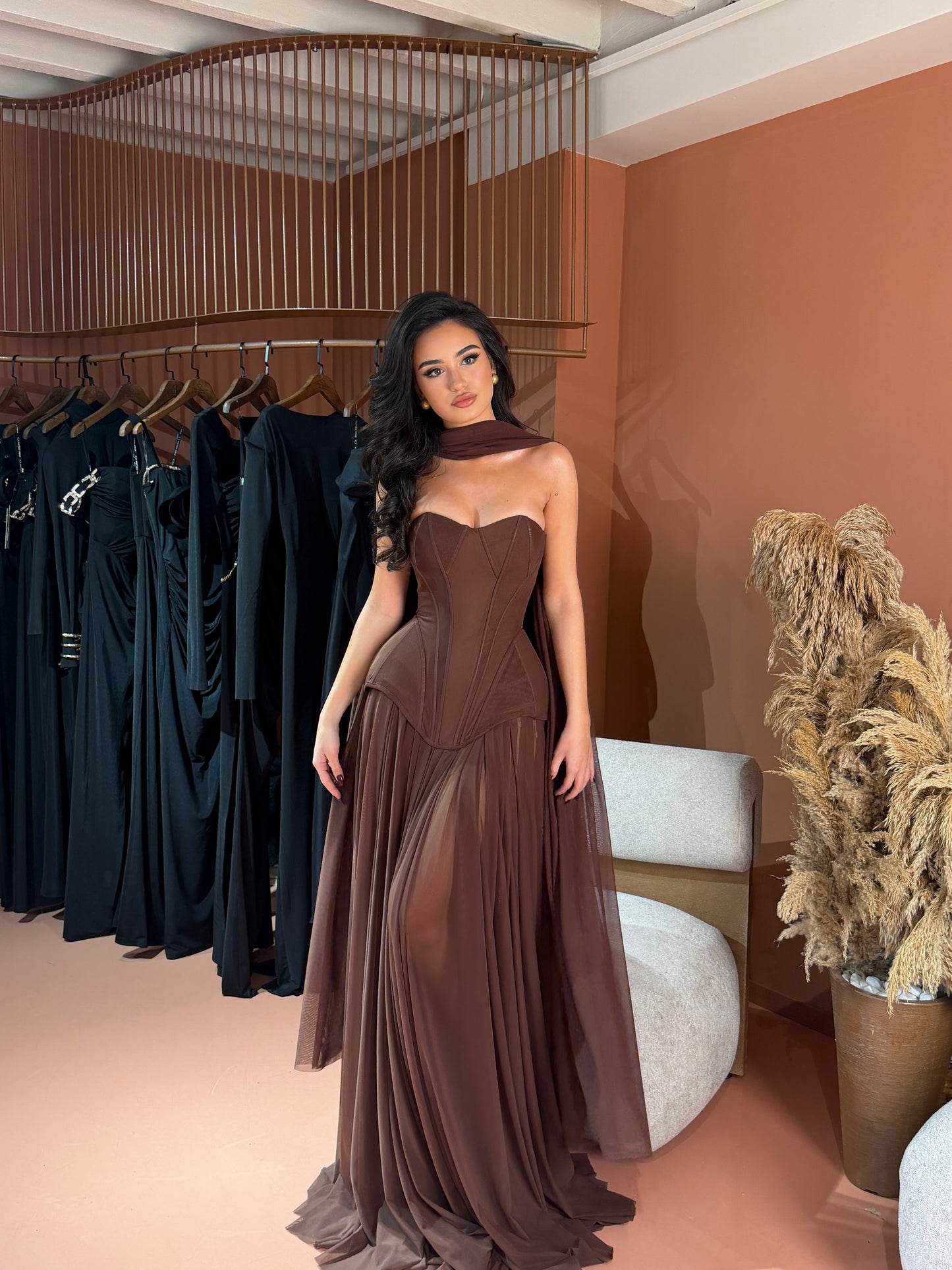 Amy - Corset Gown with Draped Chiffon Skirt