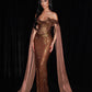 Maddeline - Off Shoulder Sequin Gown with Cape Sleeves