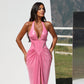 Luciana - Plunging Halter Gown with Draped Detail