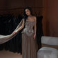 Amanda - Crystal Corset Gown with Taupe Pleated Skirt