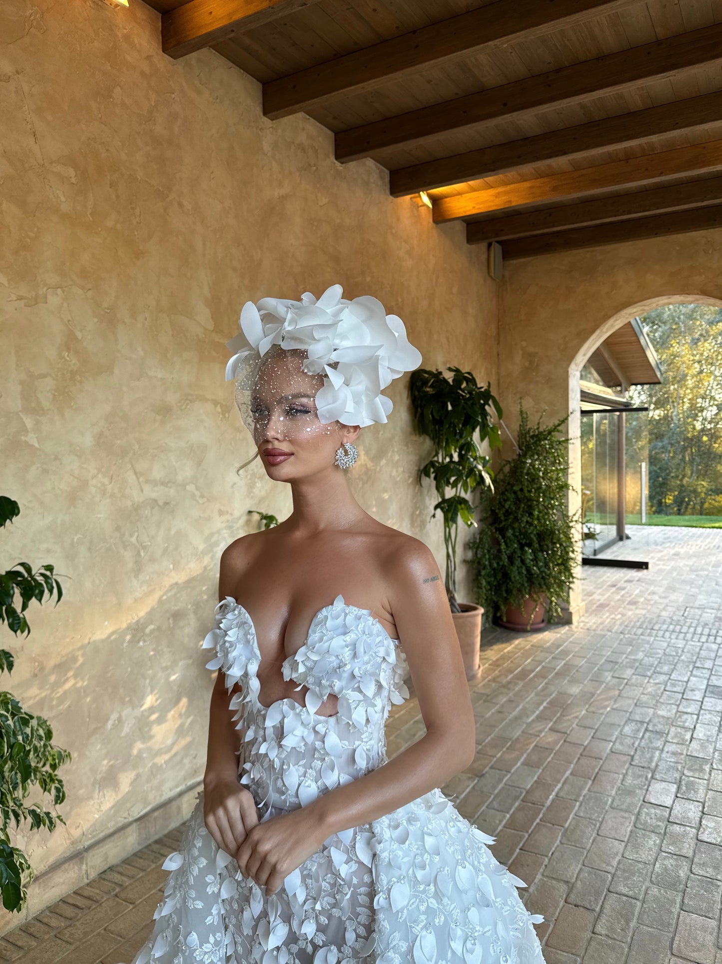 Floral Headpiece with Crystal Face Veil