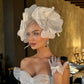 Oversized Floral Headpiece with Crystal Veil & Bow Gloves