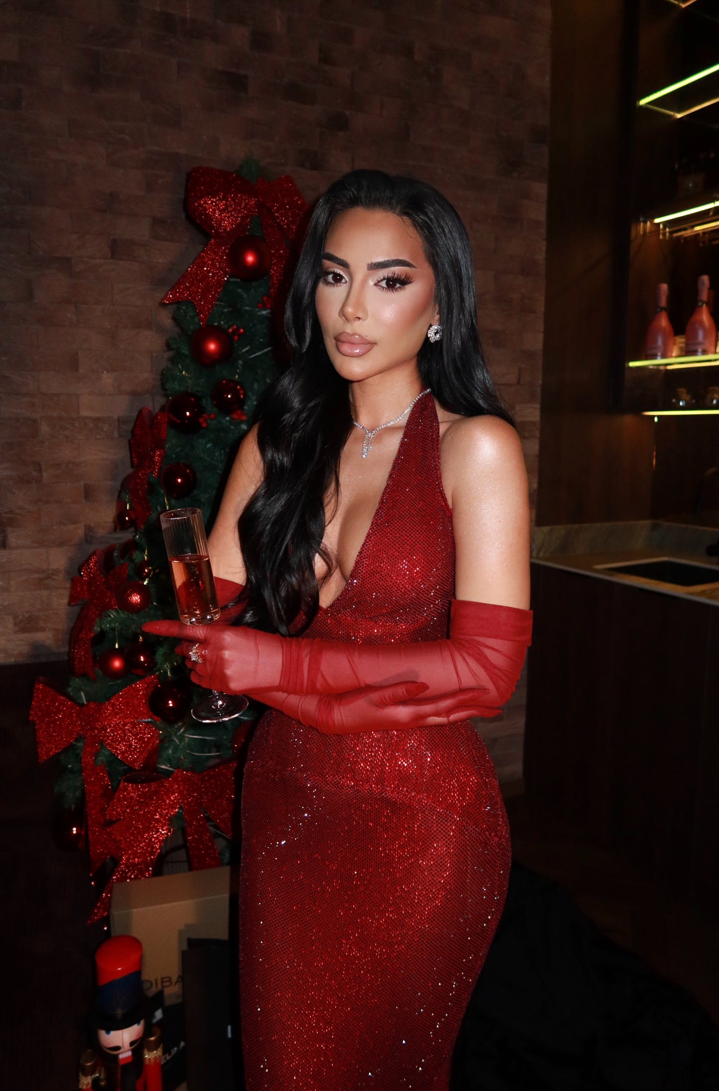 Rossie - Halter Plunge Sequin Gown