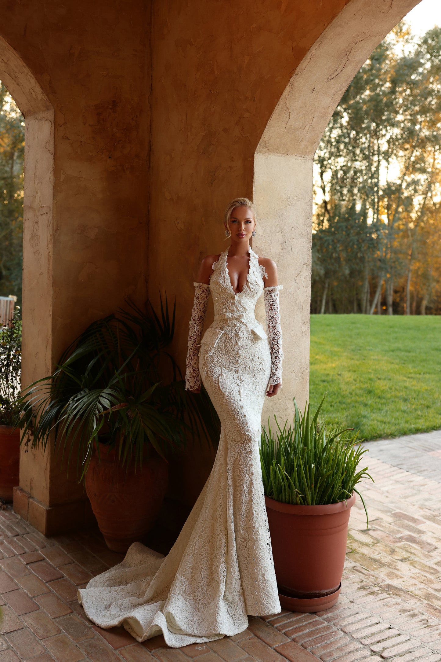 Argira - Halter Lace Mermaid Bridal Gown