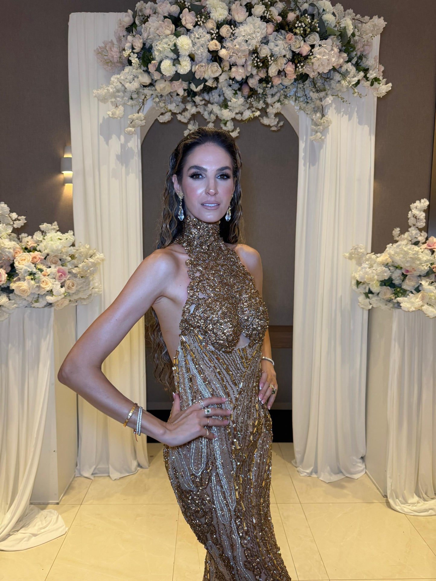 Emeliná - High Halter Gold Dress