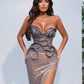 Eirena - Strapless Dress with High Slit and Beaded Corset