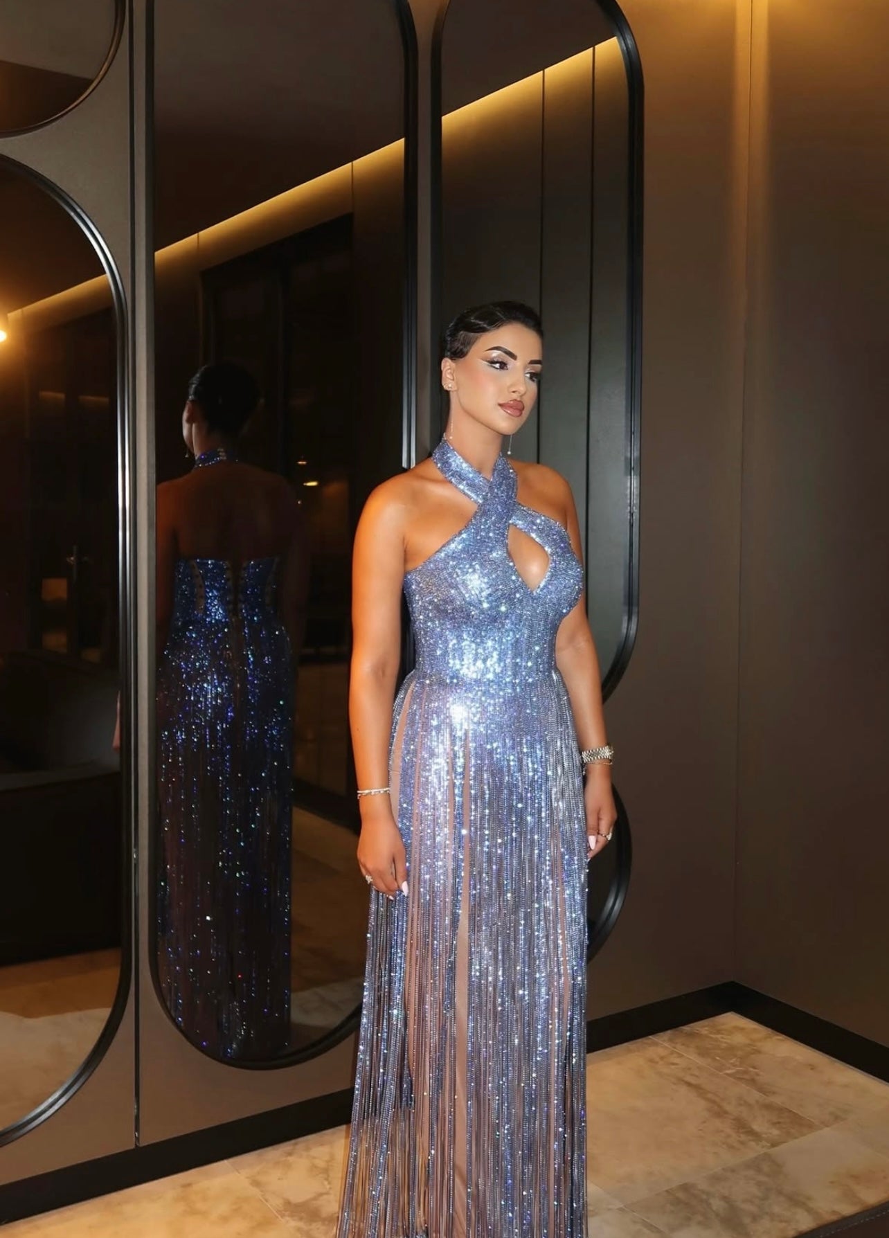 Eviana - Halter Sequin Fringe Dress