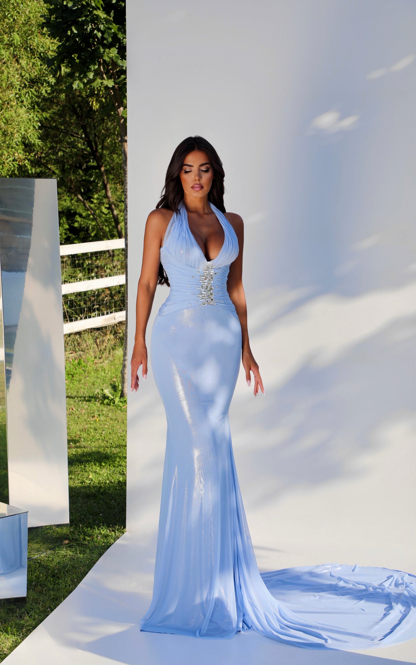 Isalie - Halter Neck Crystal Dress