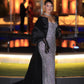 Darienne - Strapless Crystal Gown with Black Oversized Shawl