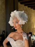 Oversized Floral Headpiece with Crystal Veil & Bow Gloves