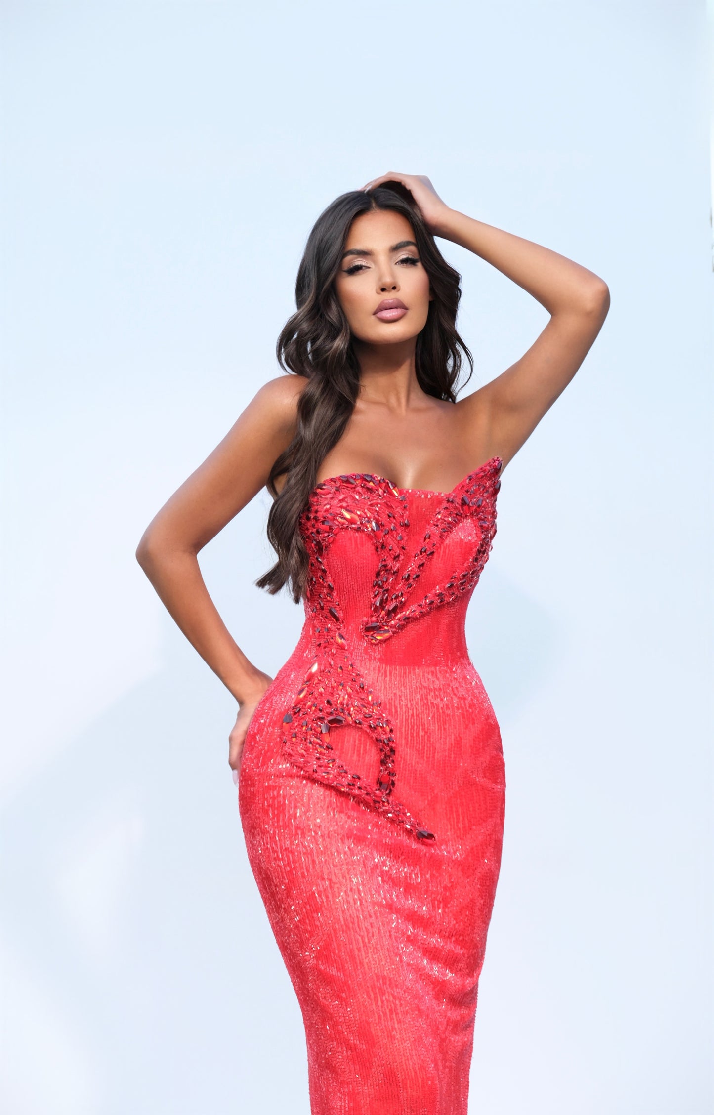 Arlena - Strapless Fitted Dress with Beaded Detailing