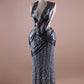 Grey Metallic Crystal Wrapped Gown