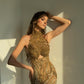 Emeliná - High Halter Gold Dress