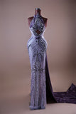 Lilac Halter Embellished Gown with Cutout