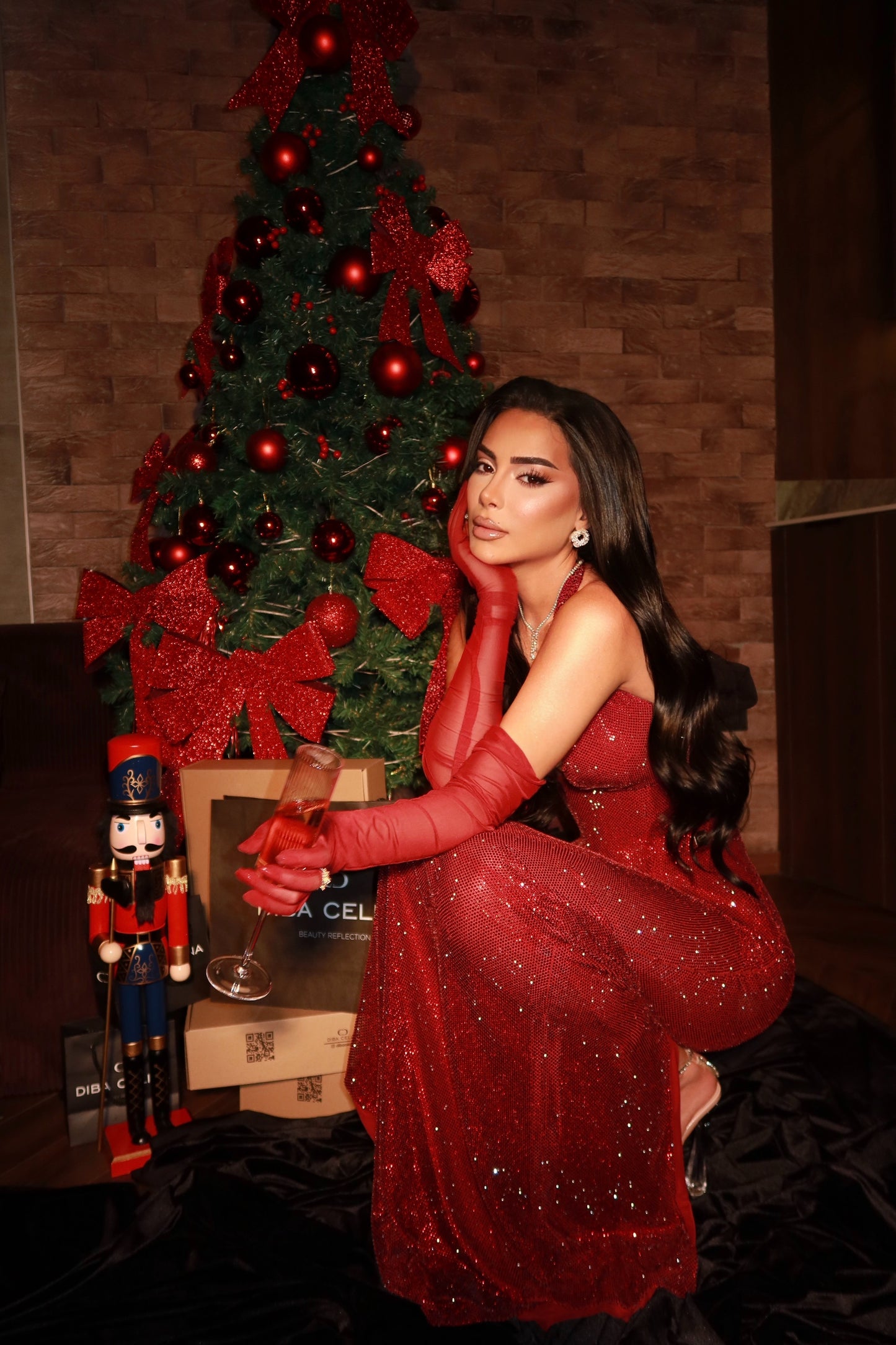 Rossie - Halter Plunge Sequin Gown