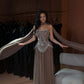 Amanda - Crystal Corset Gown with Taupe Pleated Skirt