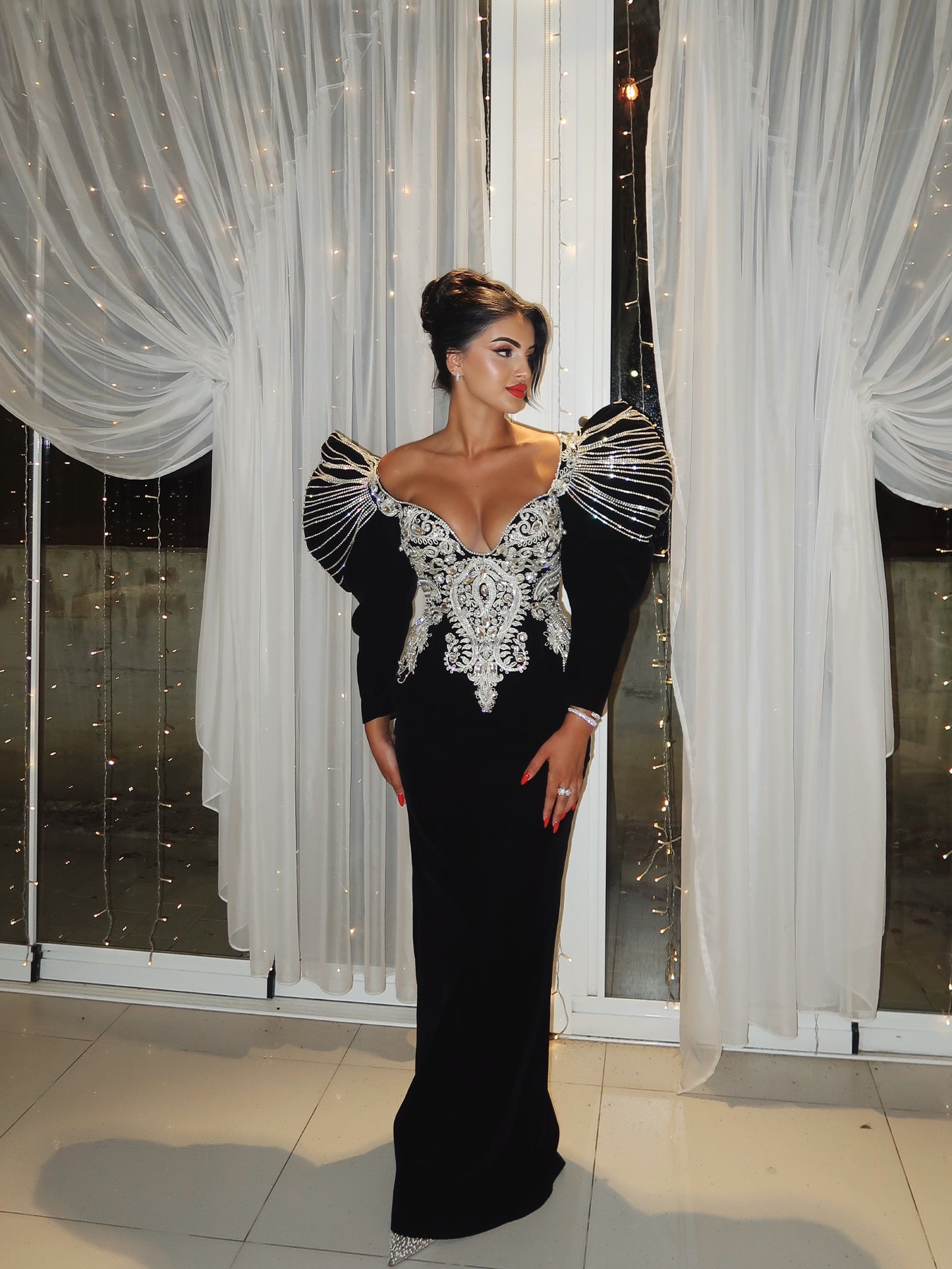 Aurèa - Black Velvet Beaded Dress