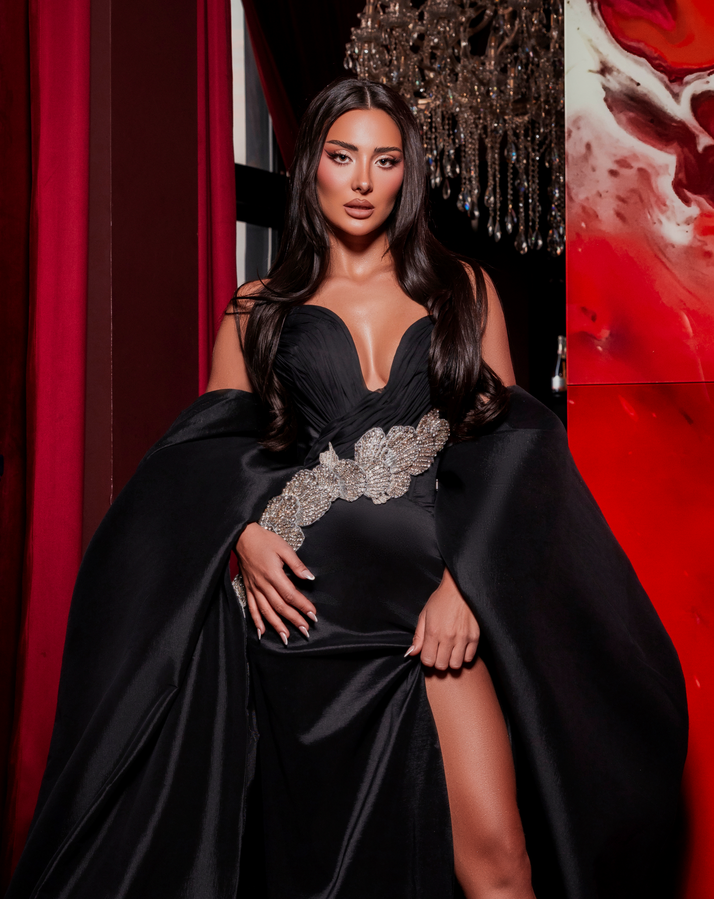 Dorea - V-cut silver embroidery dress