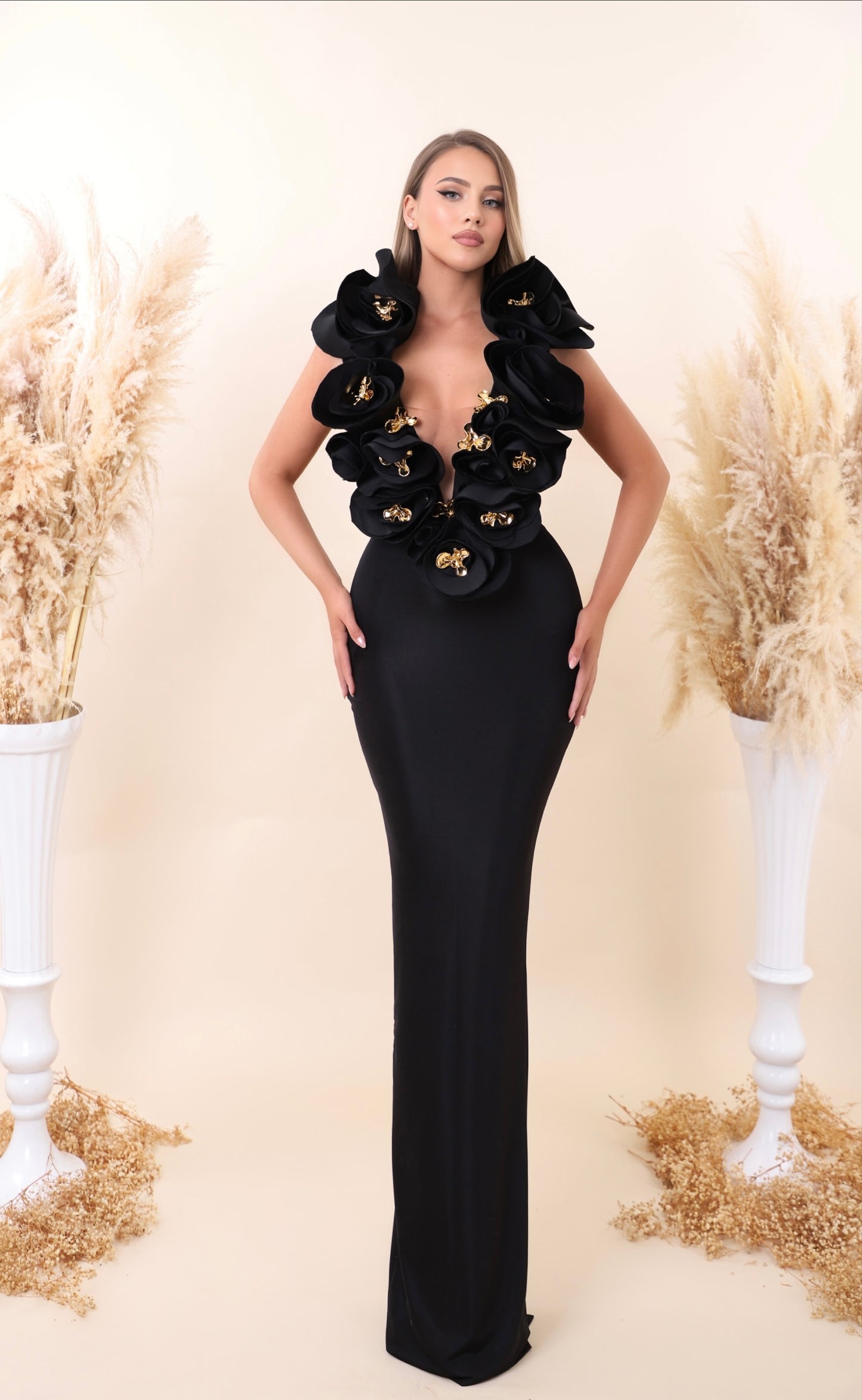 Nix -  Ruffled top dress with gold accents