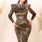 Pire -  Beaded high neck dress with leo print