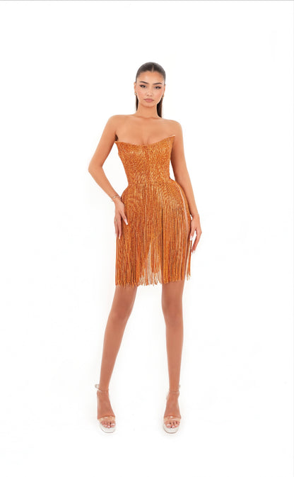 Vivi - Strapless fringed dress