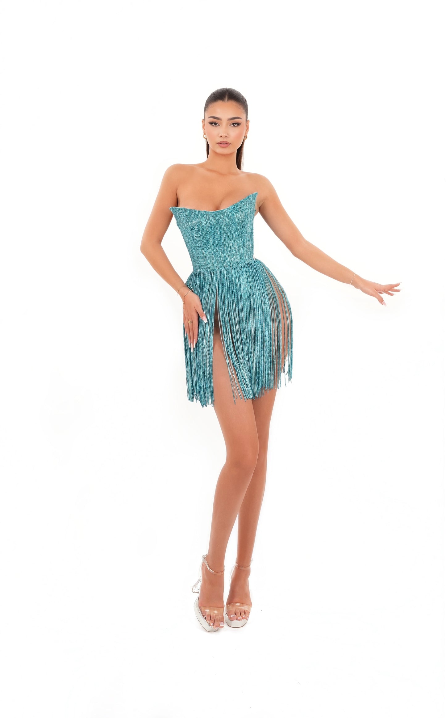 Vivi - Strapless fringed dress
