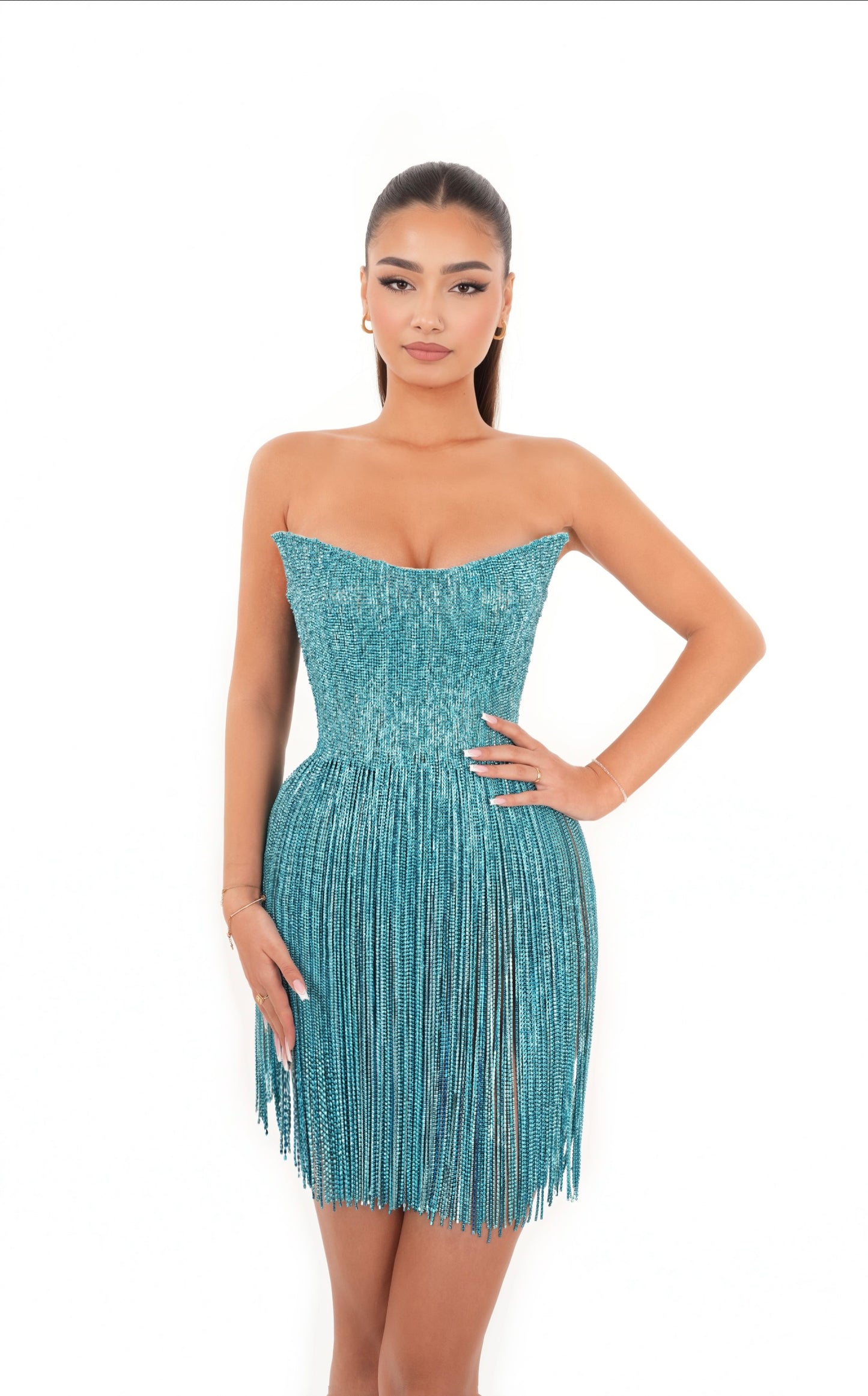 Vivi - Strapless fringed dress