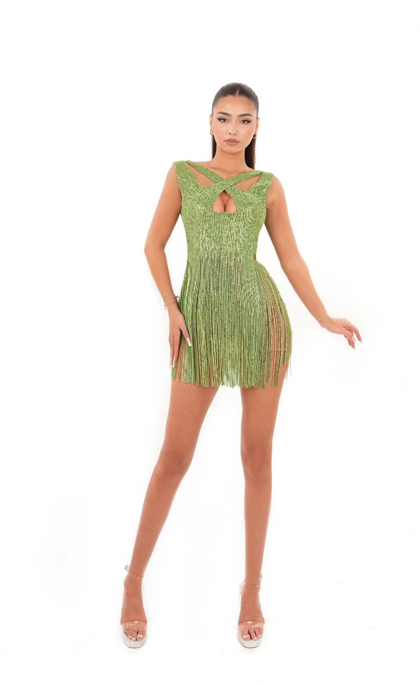 Serene -  Keyhole neckline fringed dress