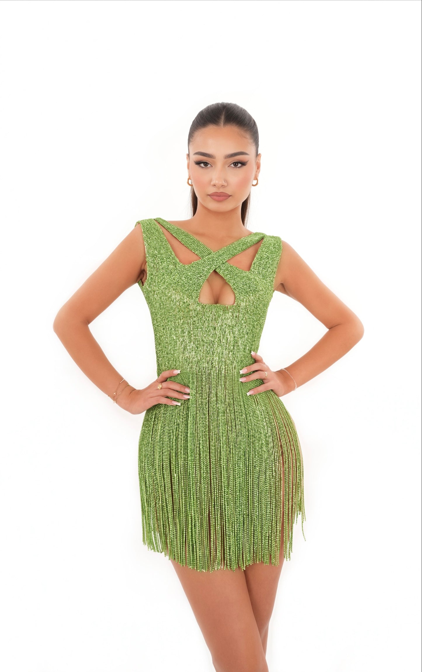 Serene -  Keyhole neckline fringed dress
