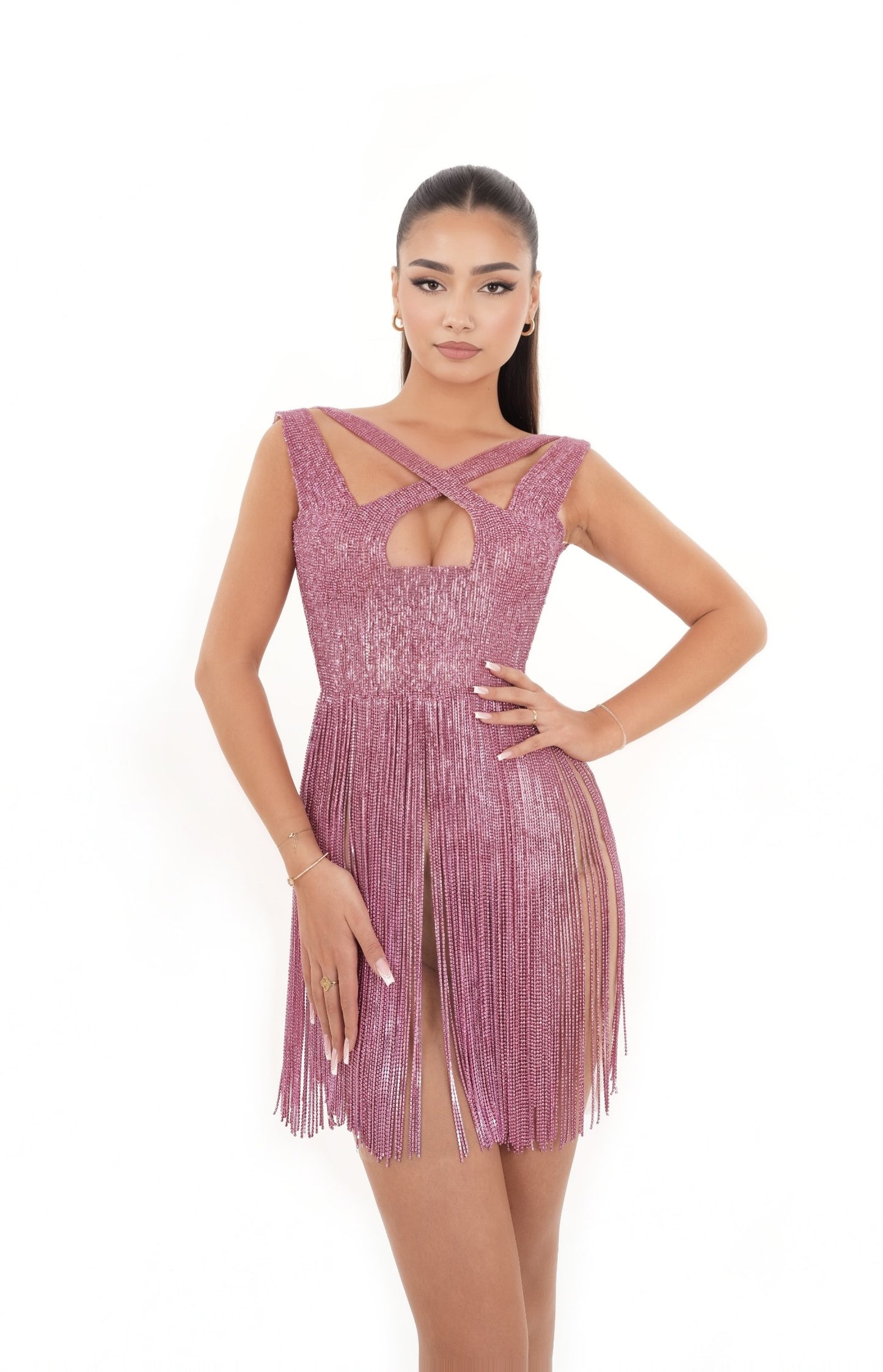 Serene -  Keyhole neckline fringed dress