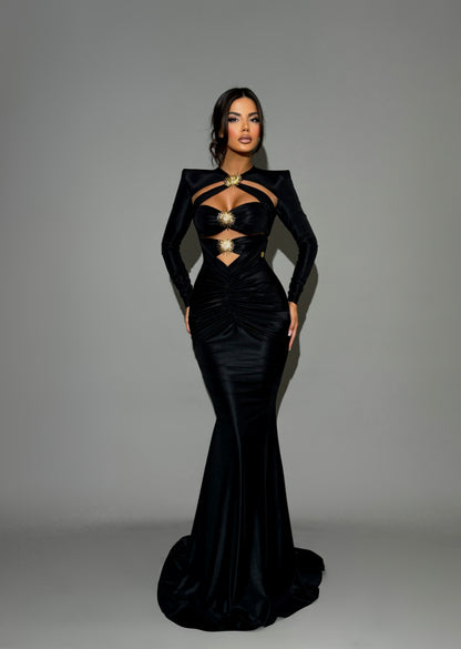 Helios - Gold-Accented Cut-Out Long Sleeve Dress