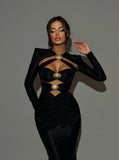 Helios - Gold-Accented Cut-Out Long Sleeve Dress