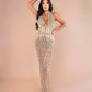 Mariposa - Plunging Gold Beaded Fitted Dress