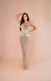 Mariposa - Plunging Gold Beaded Fitted Dress