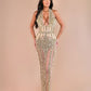 Mariposa - Plunging Gold Beaded Fitted Dress