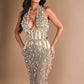 Mariposa - Plunging Gold Beaded Fitted Dress