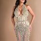 Mariposa - Plunging Gold Beaded Fitted Dress