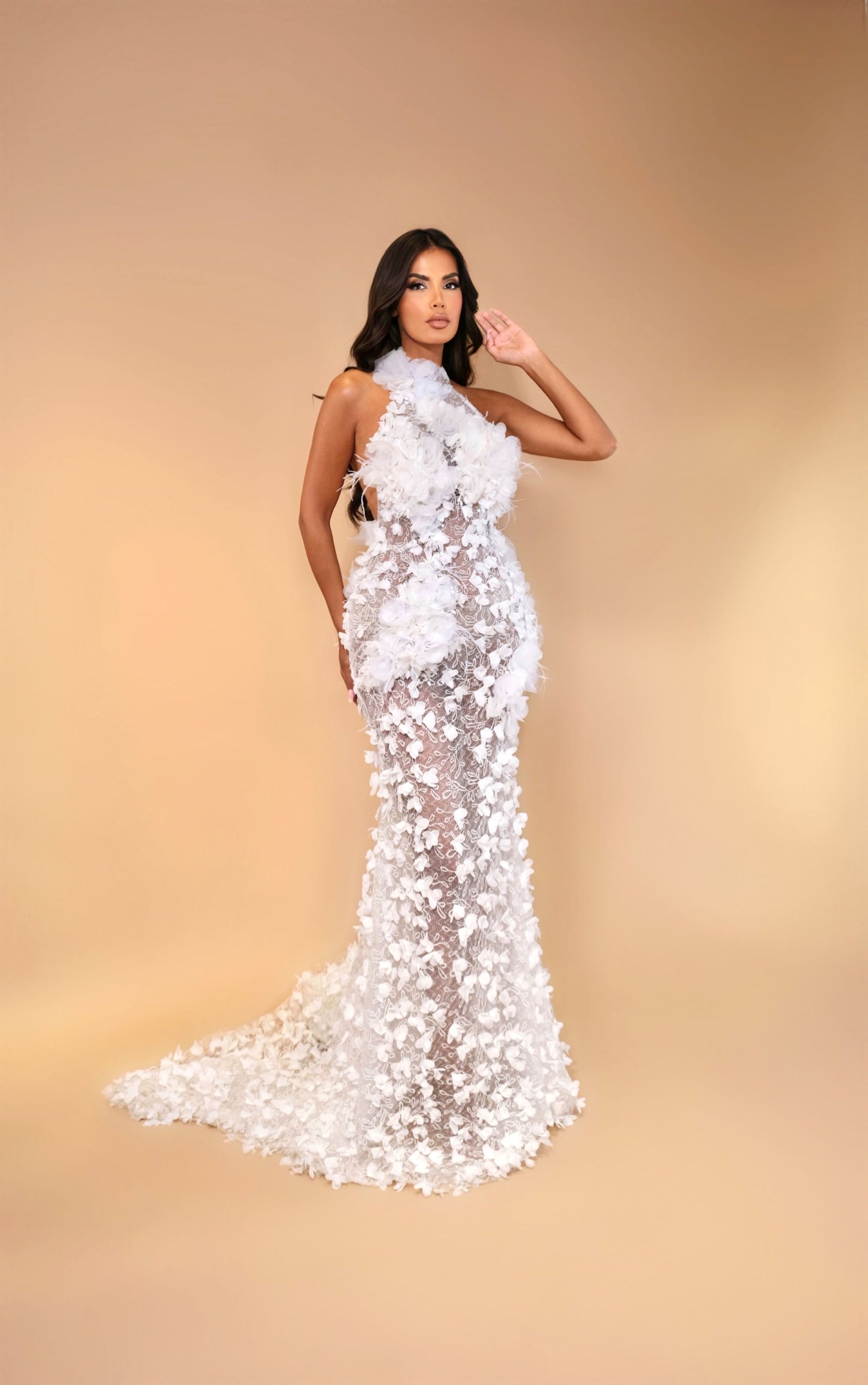 Flora - Halter Floral Appliqué Dress