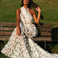 Flora - Halter Floral Appliqué Dress